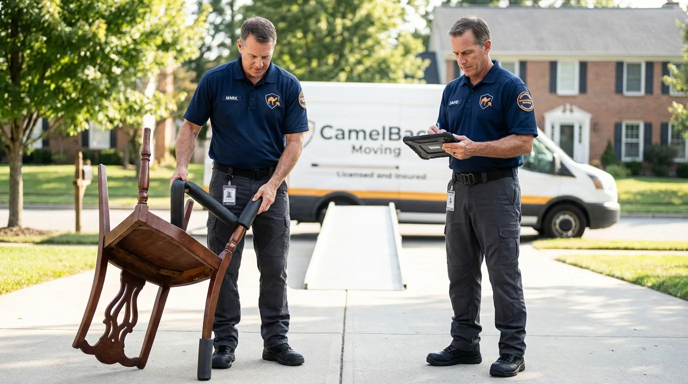 Movers inspecting furniture for damage prevention before loading in Sloatsburg, NY