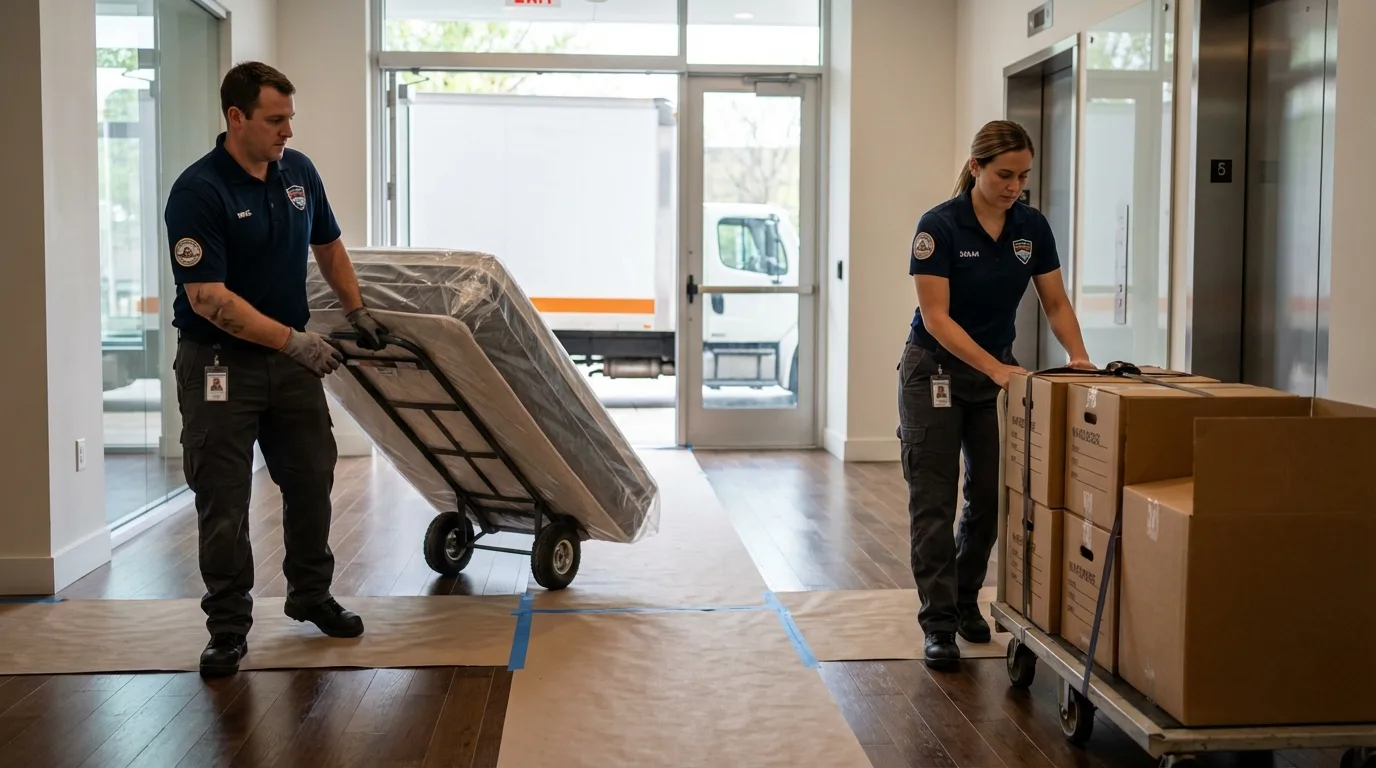 Professional apartment movers loading elevator in Sloatsburg, NY