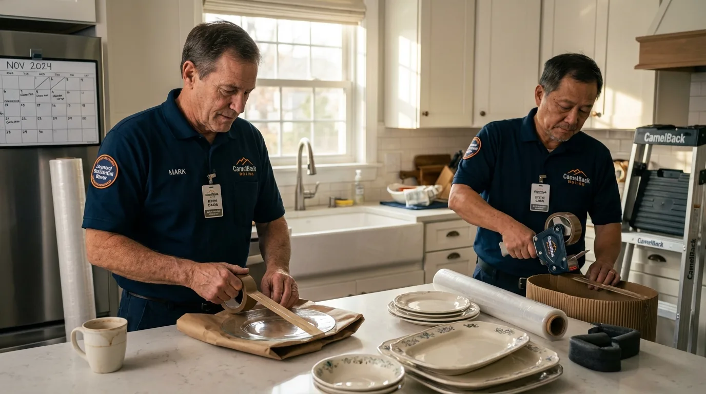 Professional crew packing kitchen dishware in Sloatsburg, NY